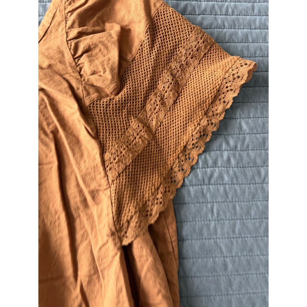 Old Navy Womens XL Rust Brown Cotton Crochet Lace Flutter Sleeve Boho Blouse Top - Picture 5 of 8